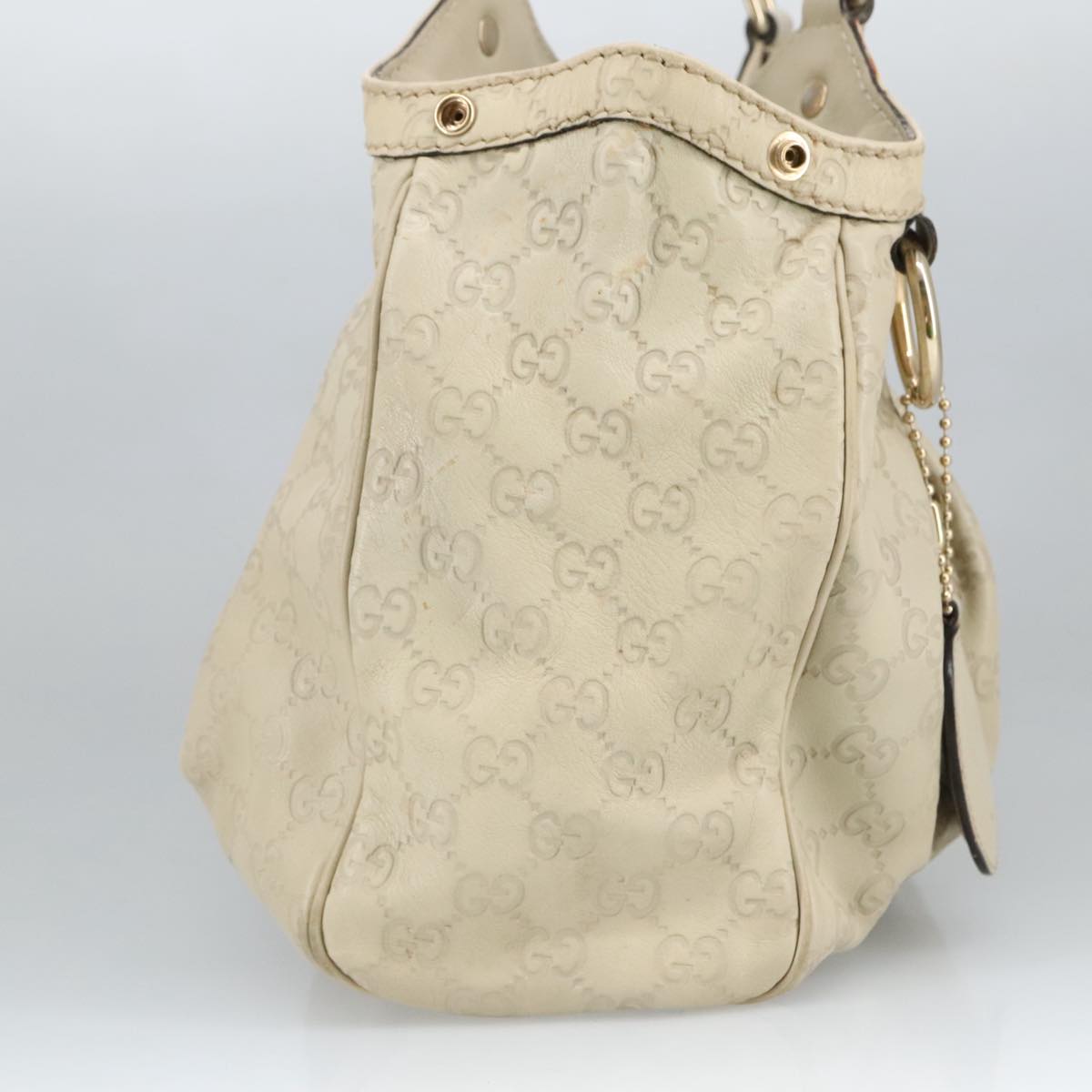 GUCCI GG Canvas Guccissima Hand Bag Leather White Gold 211944 Auth 98286