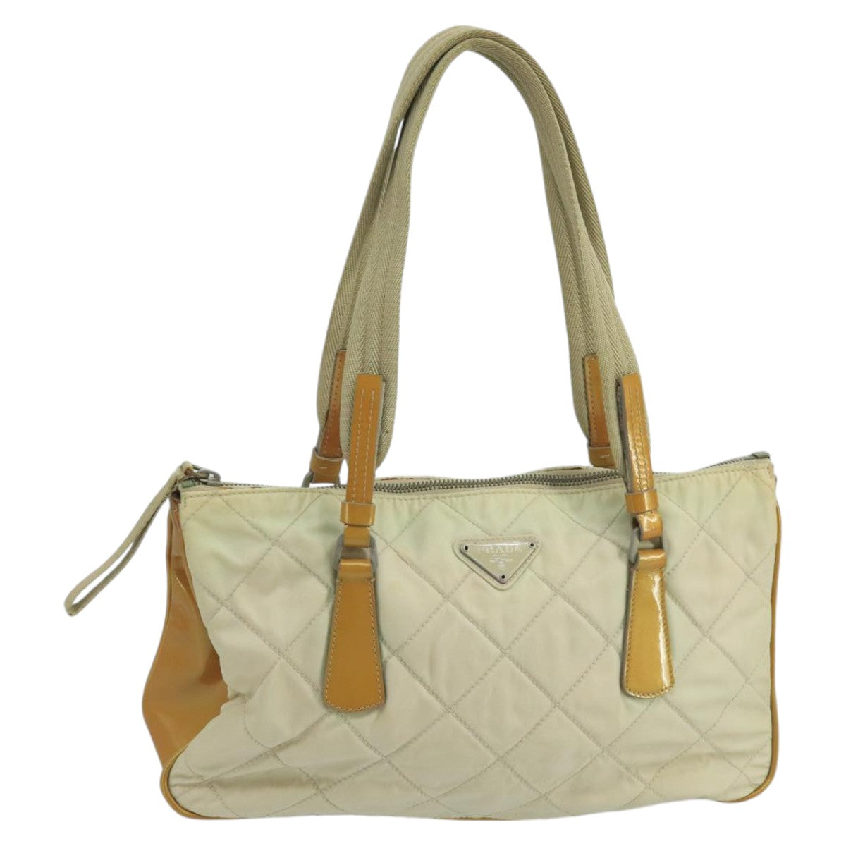 PRADA Shoulder Bag Nylon Beige Silver Auth 98297