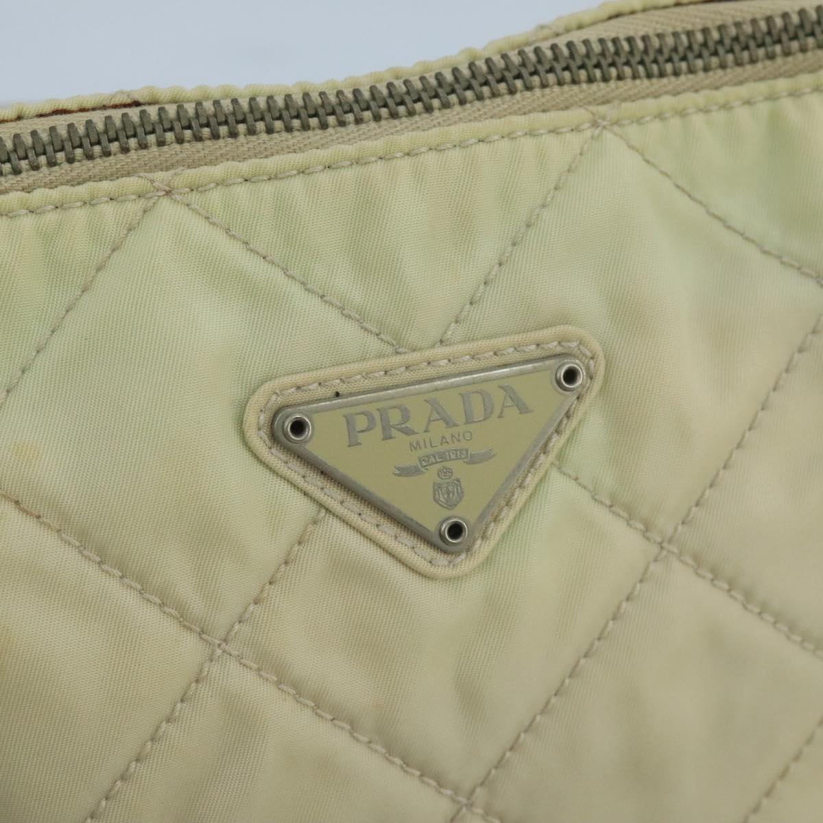 PRADA Shoulder Bag Nylon Beige Silver Auth 98297