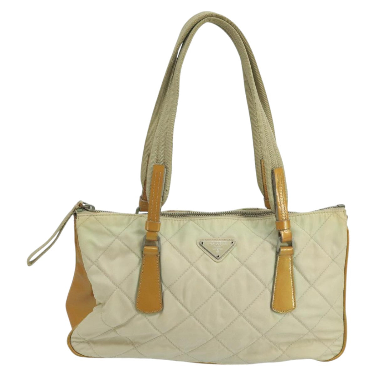 PRADA Shoulder Bag Nylon Beige Silver Auth 98297