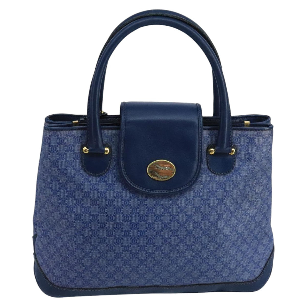 CELINE Macadam Canvas Hand Bag Blue Gold Auth 98298