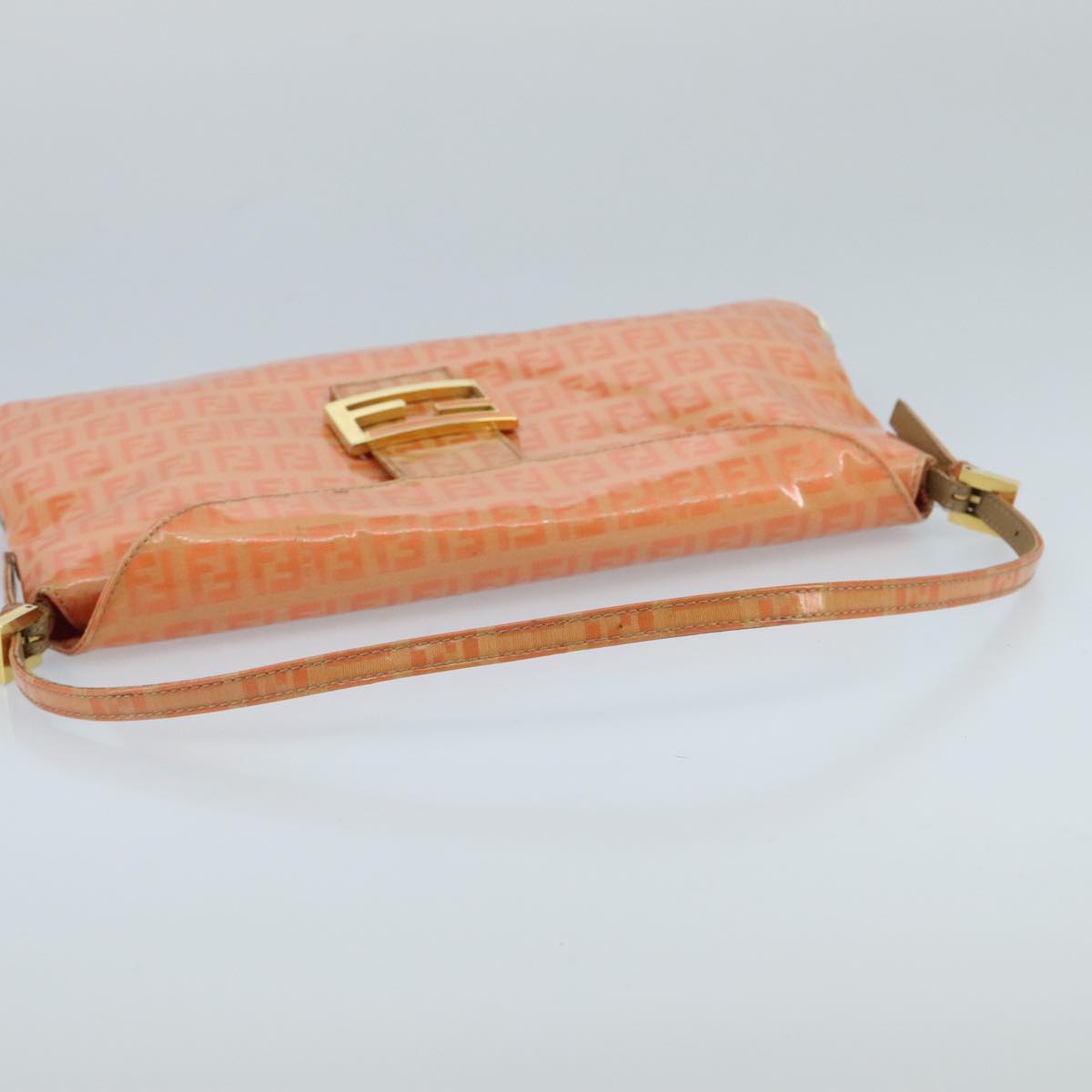 FENDI Zucchino Canvas Mamma Baguette Shoulder Bag Enamel Gold Orange Auth 98336