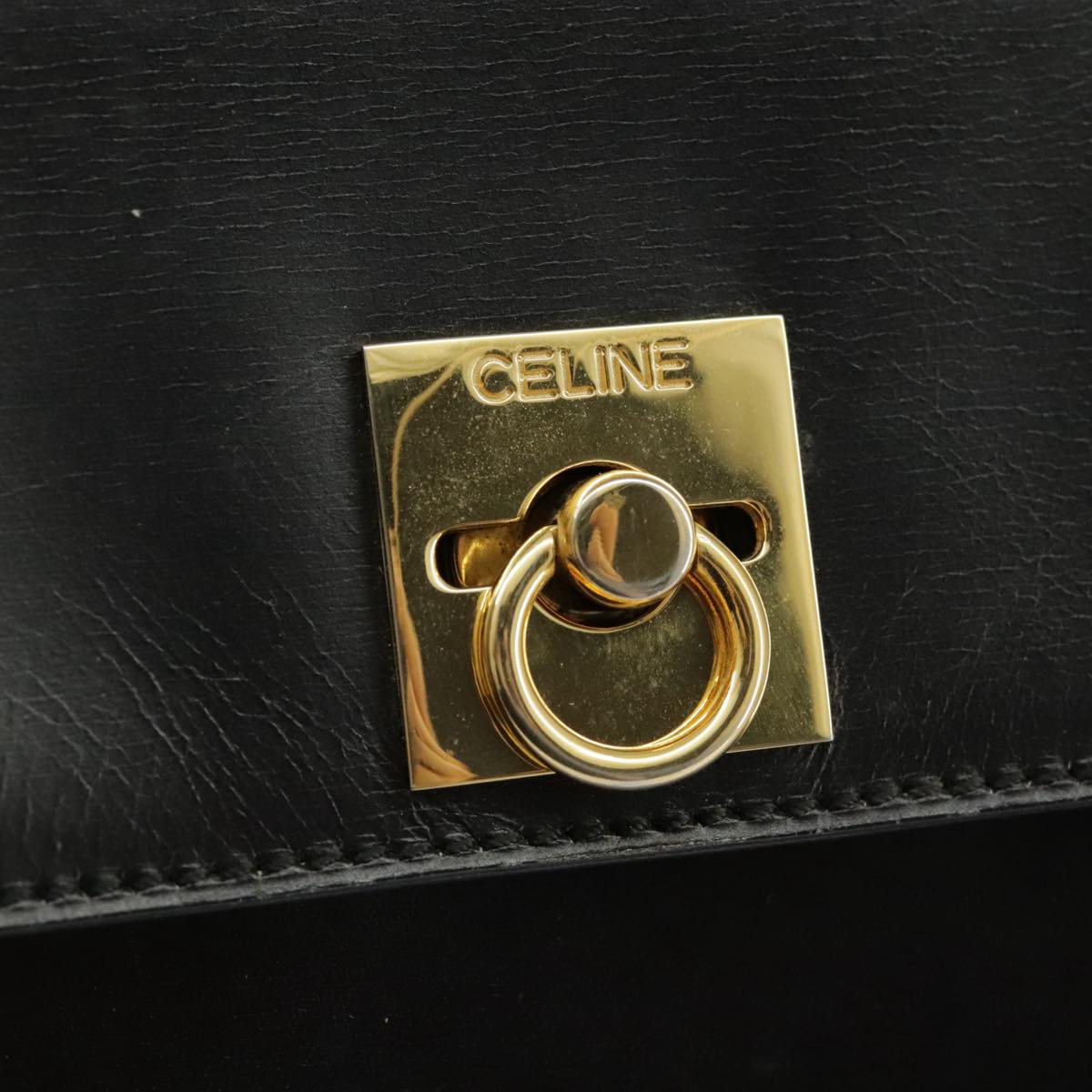 CELINE Shoulder Bag Leather Black Gold Auth 98343