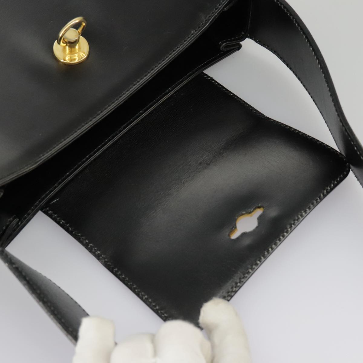 CELINE Shoulder Bag Leather Black Gold Auth 98343