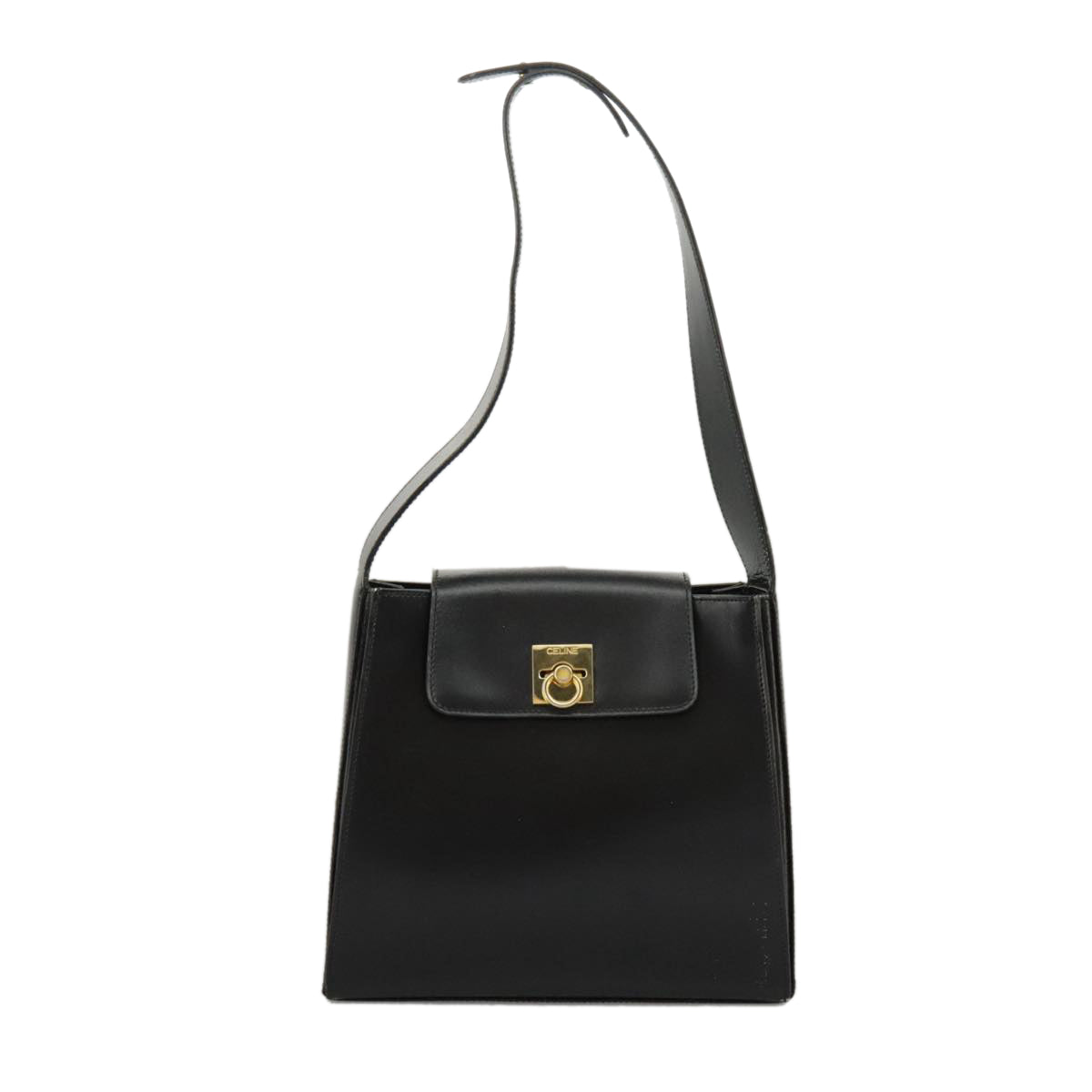 CELINE Shoulder Bag Leather Black Gold Auth 98343