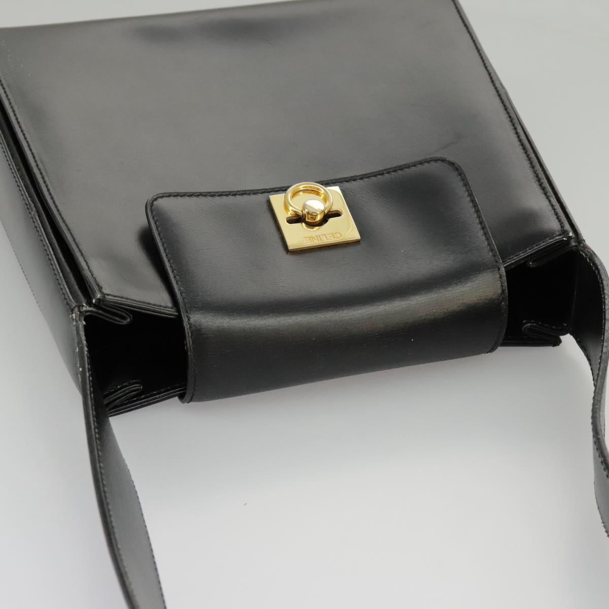 CELINE Shoulder Bag Leather Black Gold Auth 98343