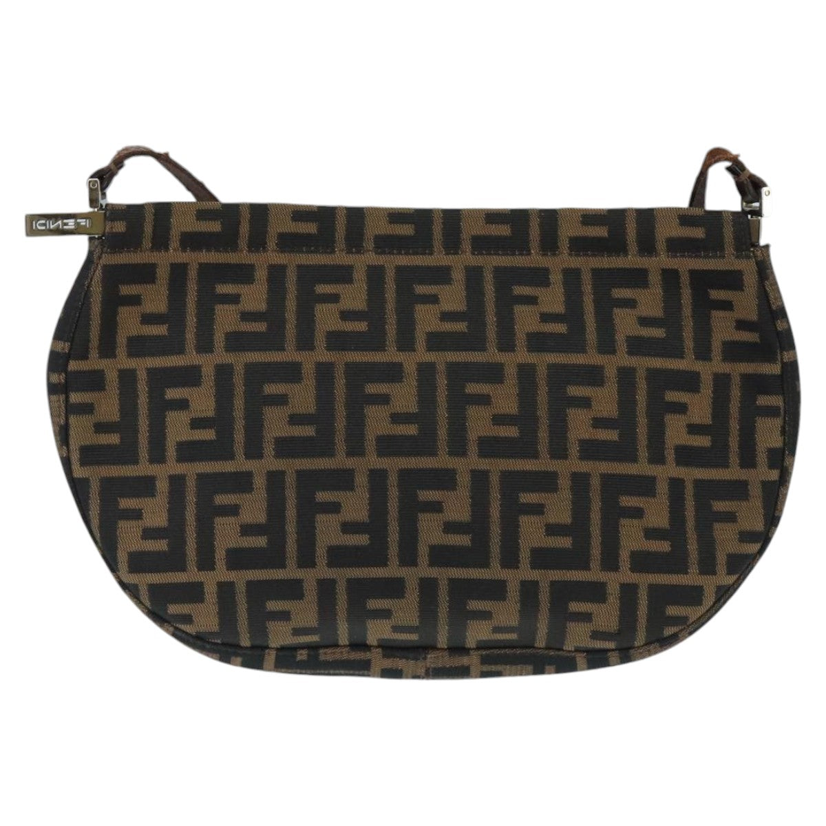 FENDI Zucca Canvas Shoulder Bag Brown Black Auth 98351