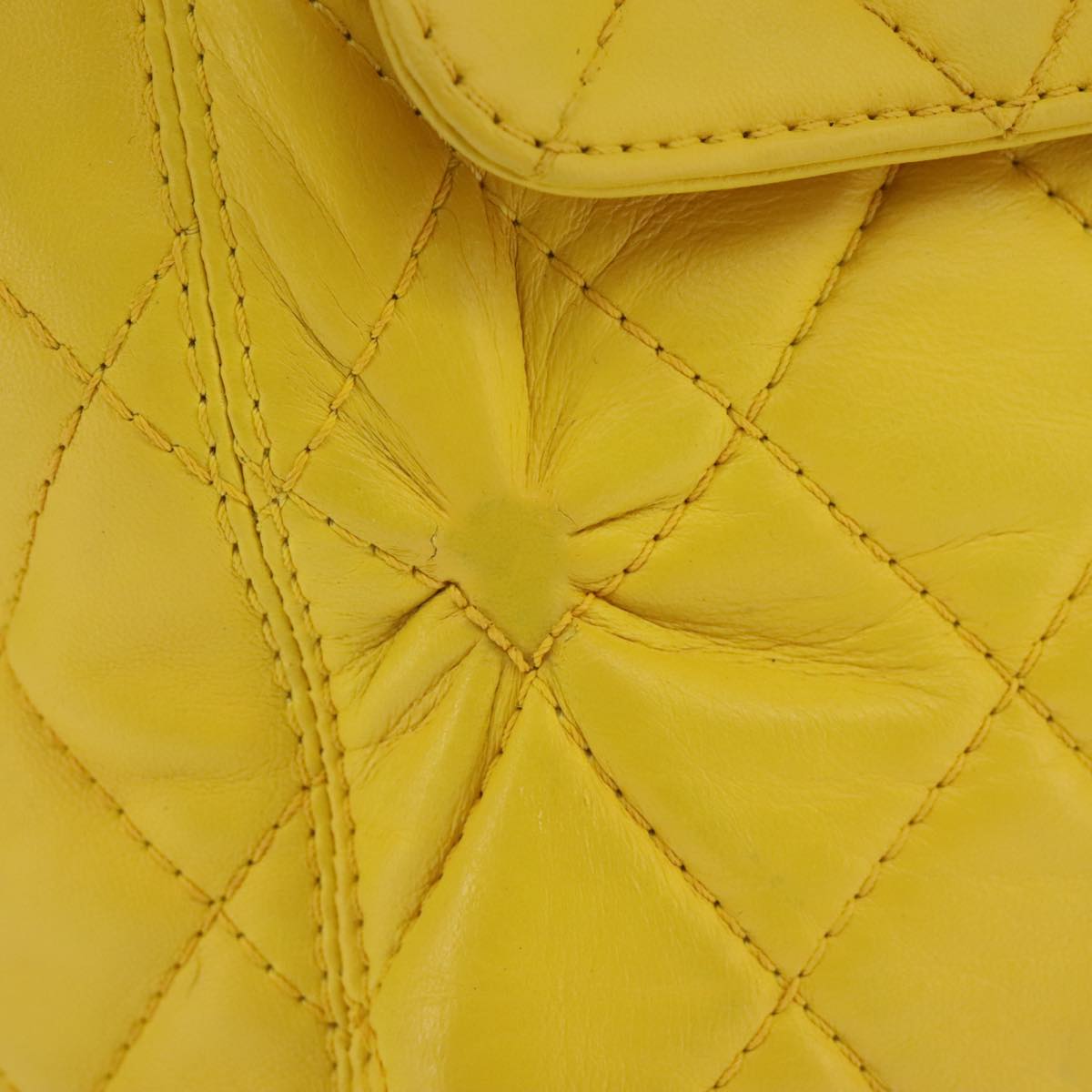 CHANEL Matelasse Hand Bag Lamb Skin Yellow CC Auth 98431