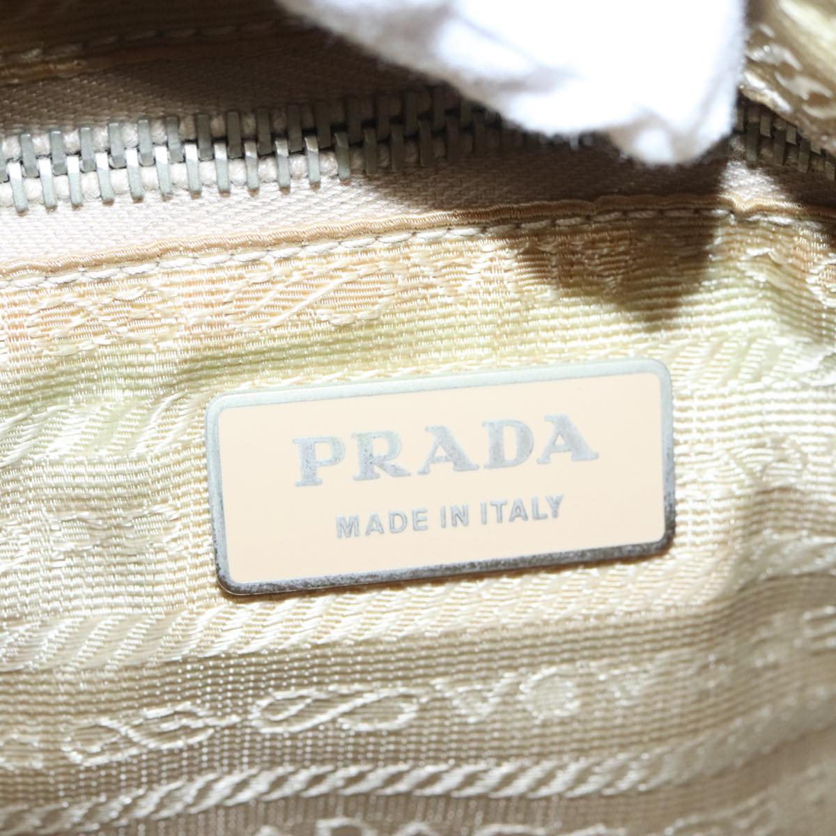 PRADA Shoulder Bag Nylon Leather Beige Red Silver Auth 98472