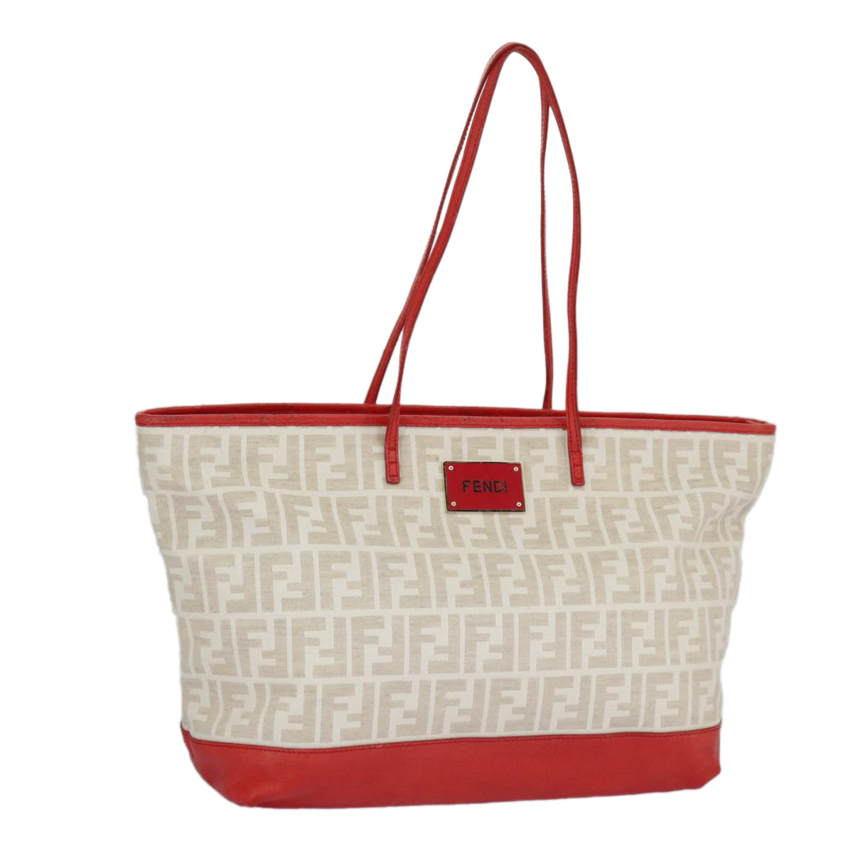 FENDI Zucca Canvas Tote Bag White Red Auth 98476