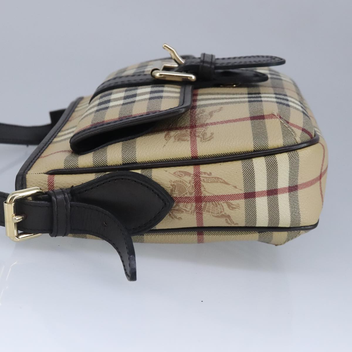 BURBERRY Nova Check Shoulder Bag PVC Beige Gold Auth 98487