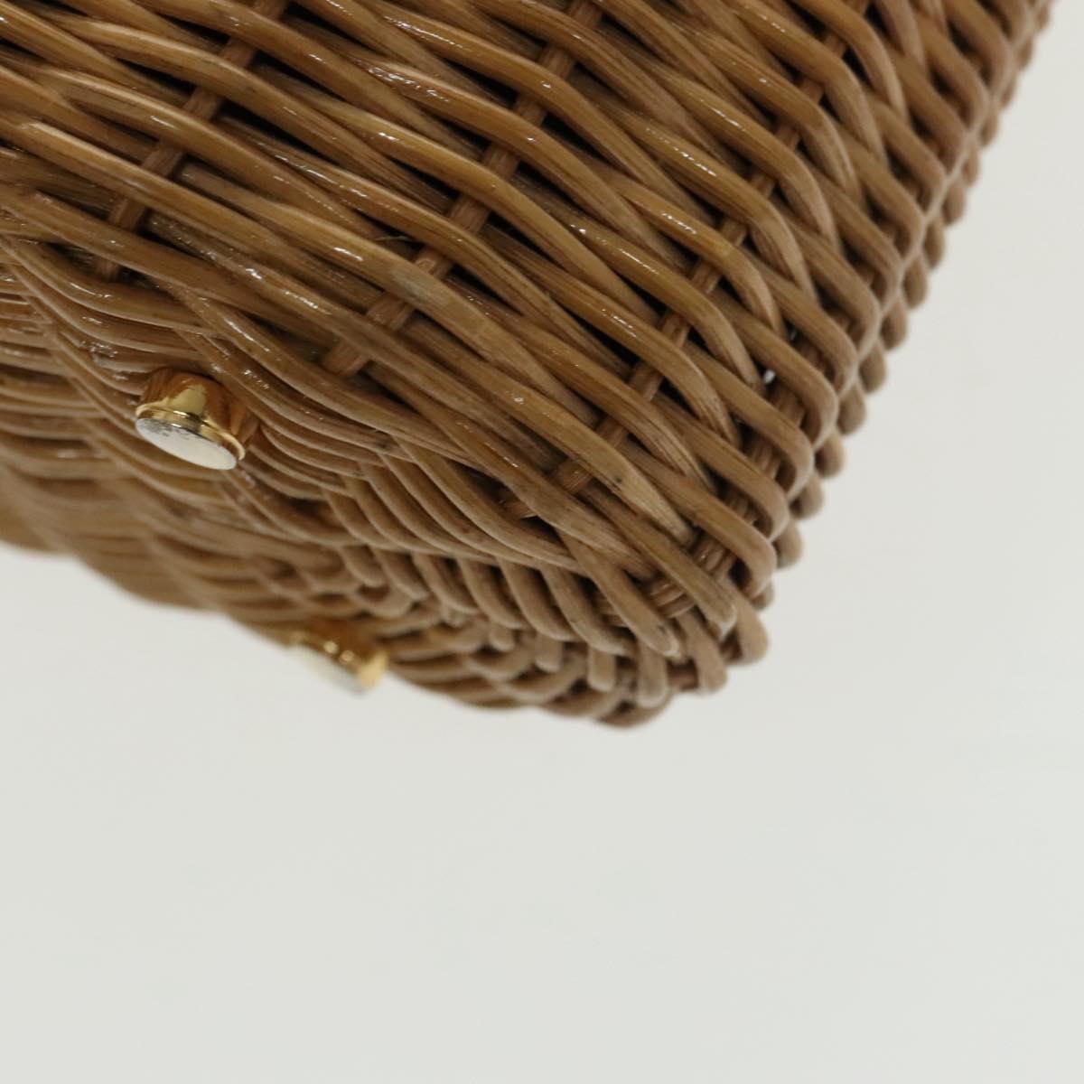 Salvatore Ferragamo Gancini Hand Bag Wicker Beige Gold Auth 98528AM