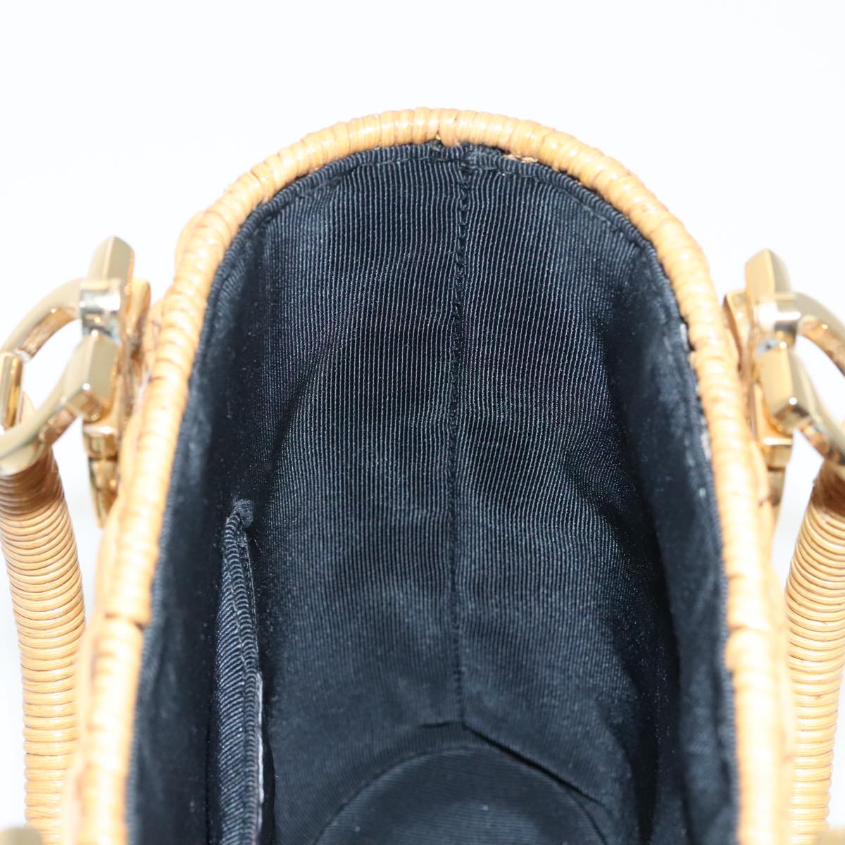 Salvatore Ferragamo Gancini Hand Bag Wicker Beige Gold Auth 98528AM