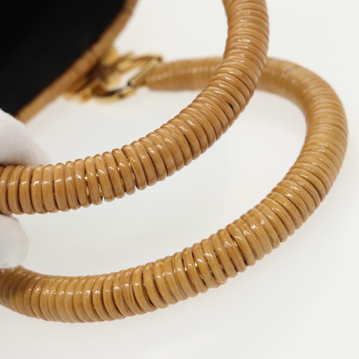 Salvatore Ferragamo Gancini Hand Bag Wicker Beige Gold Auth 98528AM