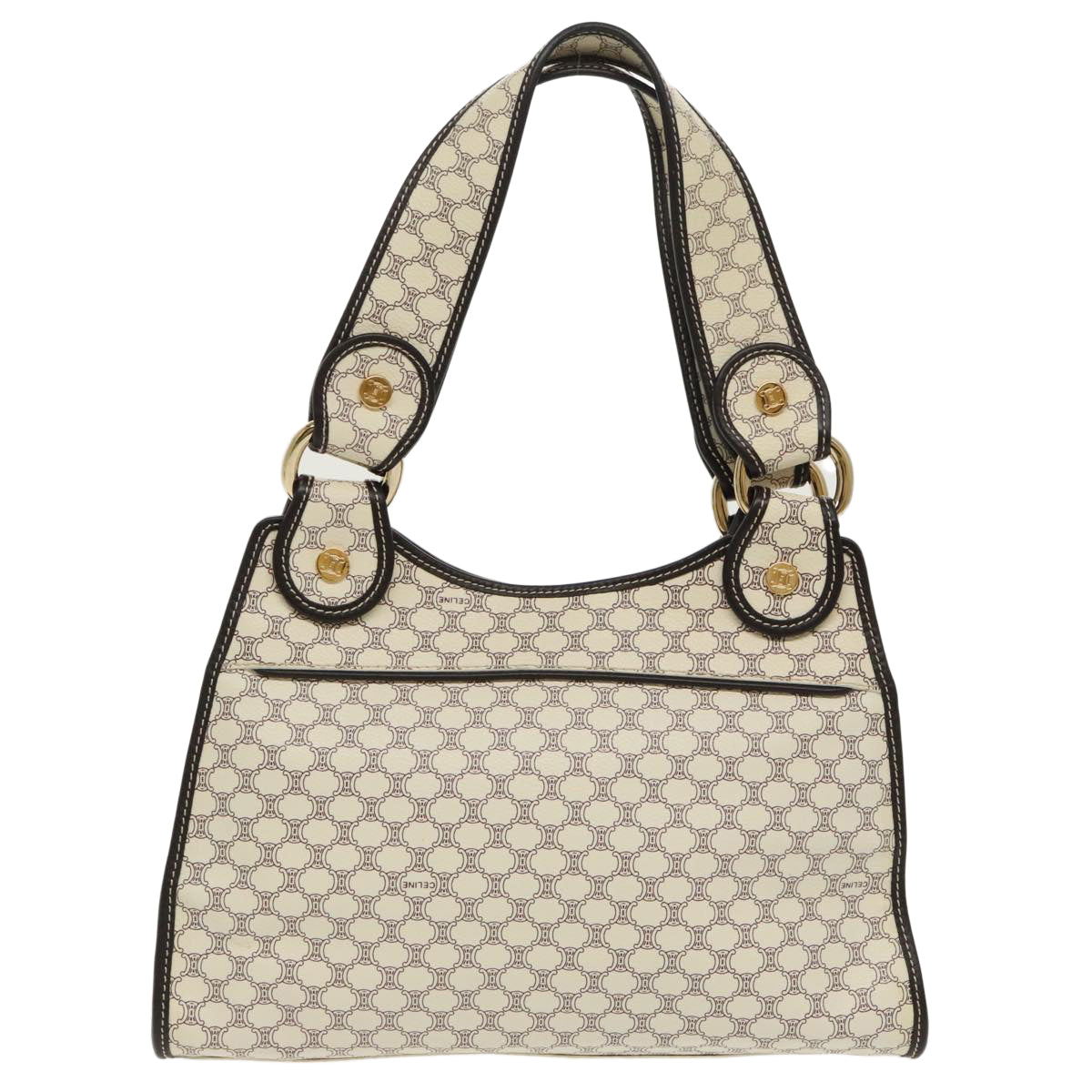 CELINE Macadam Canvas Hand Bag PVC White Gold Auth 98542