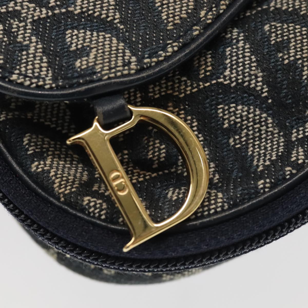 Christian Dior Trotter Canvas Saddle Pouch Navy Gold Auth 98543