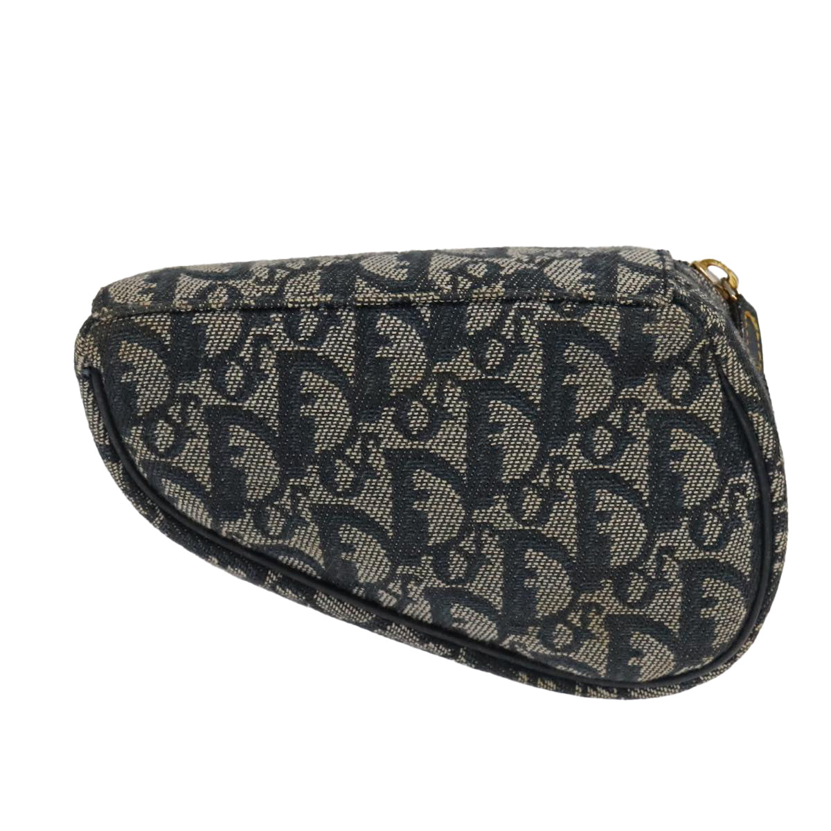 Christian Dior Trotter Canvas Saddle Pouch Navy Gold Auth 98543