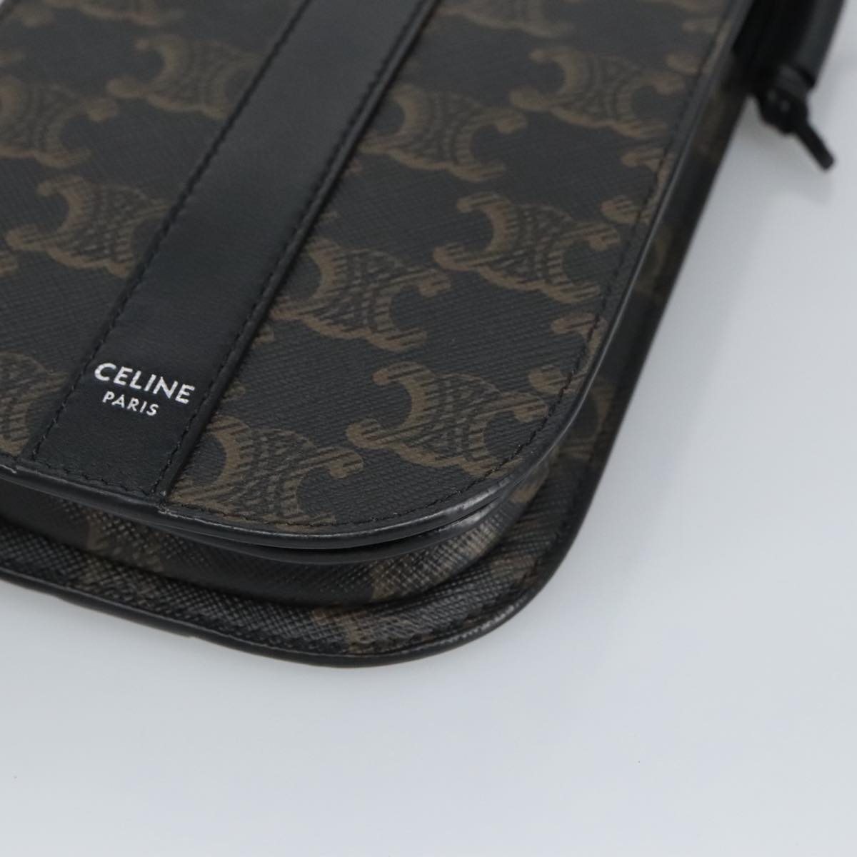 CELINE Triomphe Mobile Pouch PVC Black Silver Auth 98603M