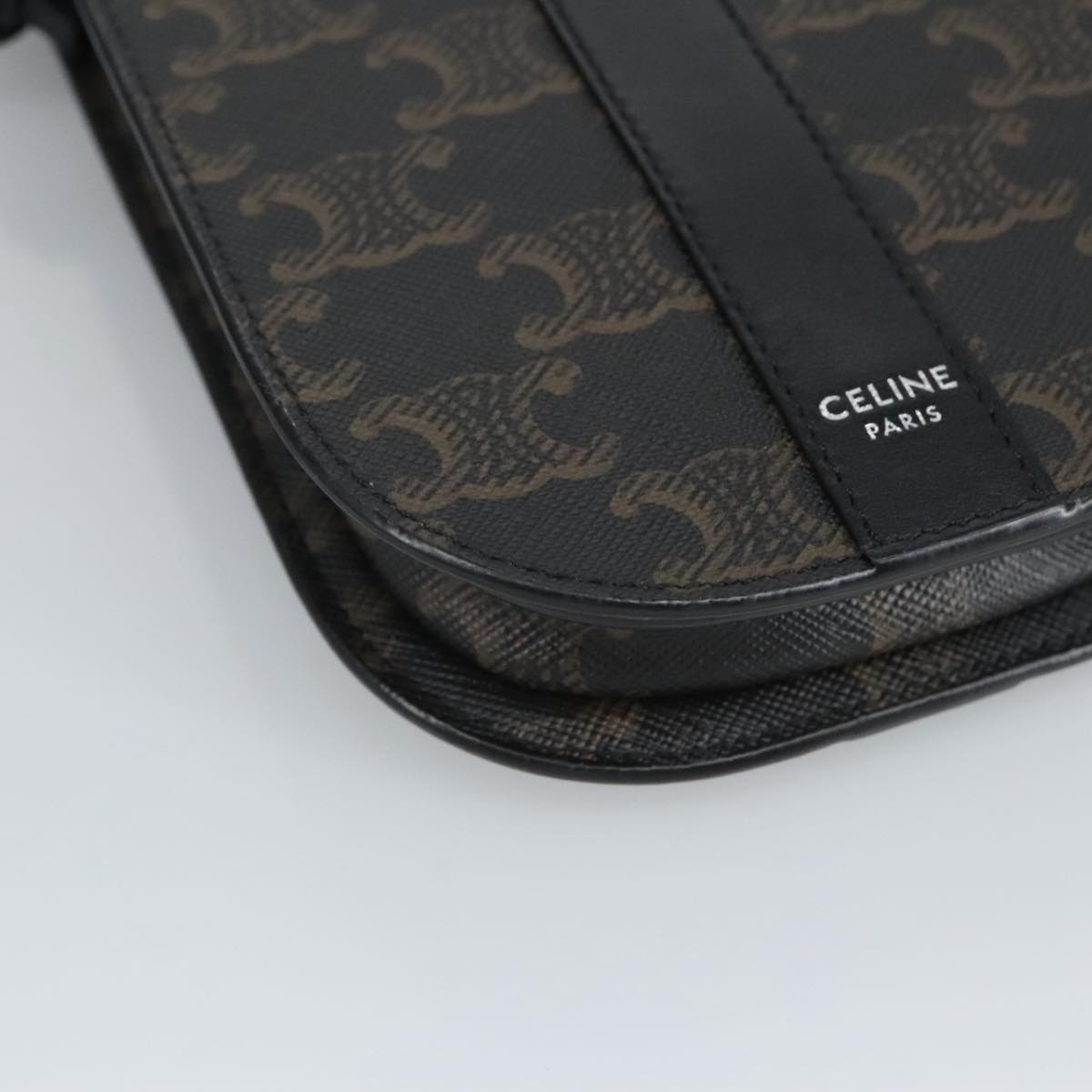 CELINE Triomphe Mobile Pouch PVC Black Silver Auth 98603M
