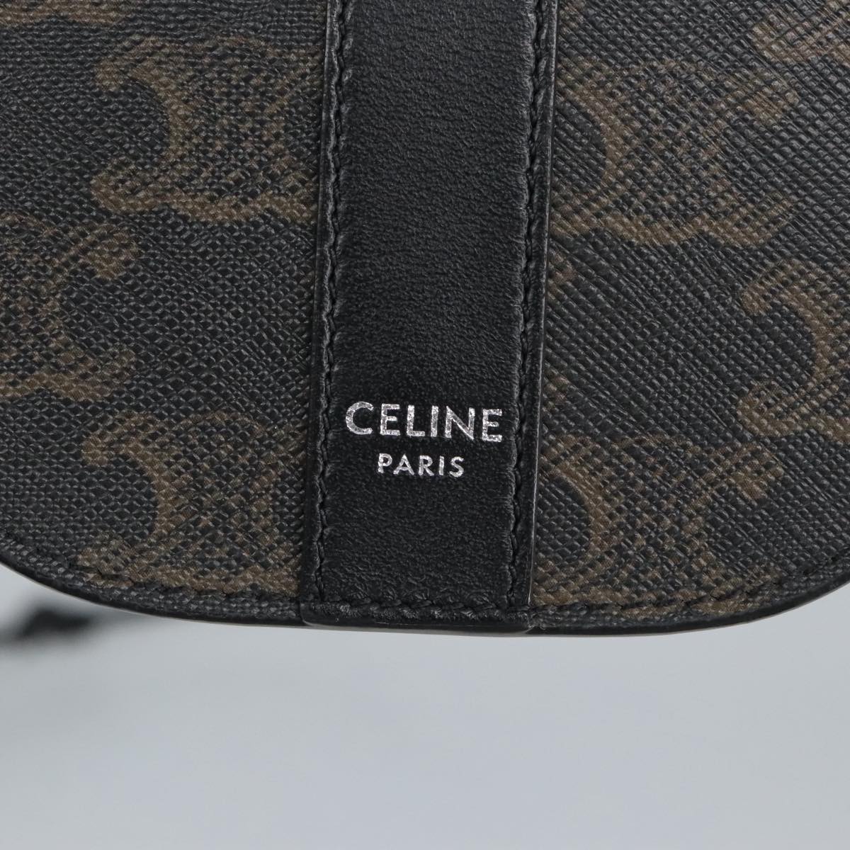 CELINE Triomphe Mobile Pouch PVC Black Silver Auth 98603M