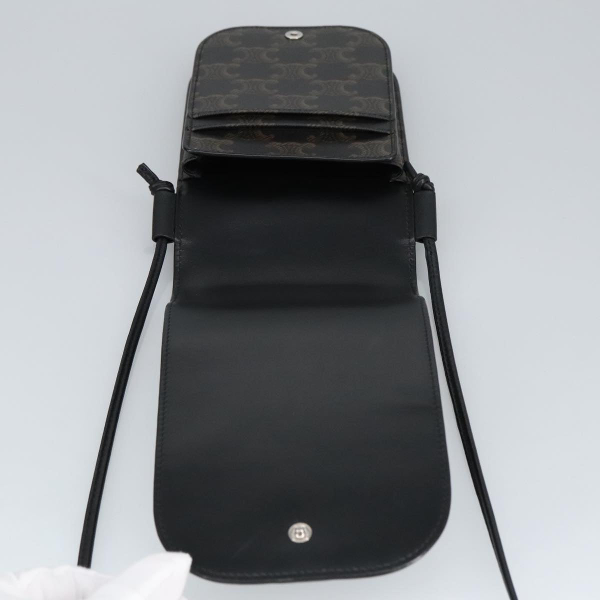 CELINE Triomphe Mobile Pouch PVC Black Silver Auth 98603M