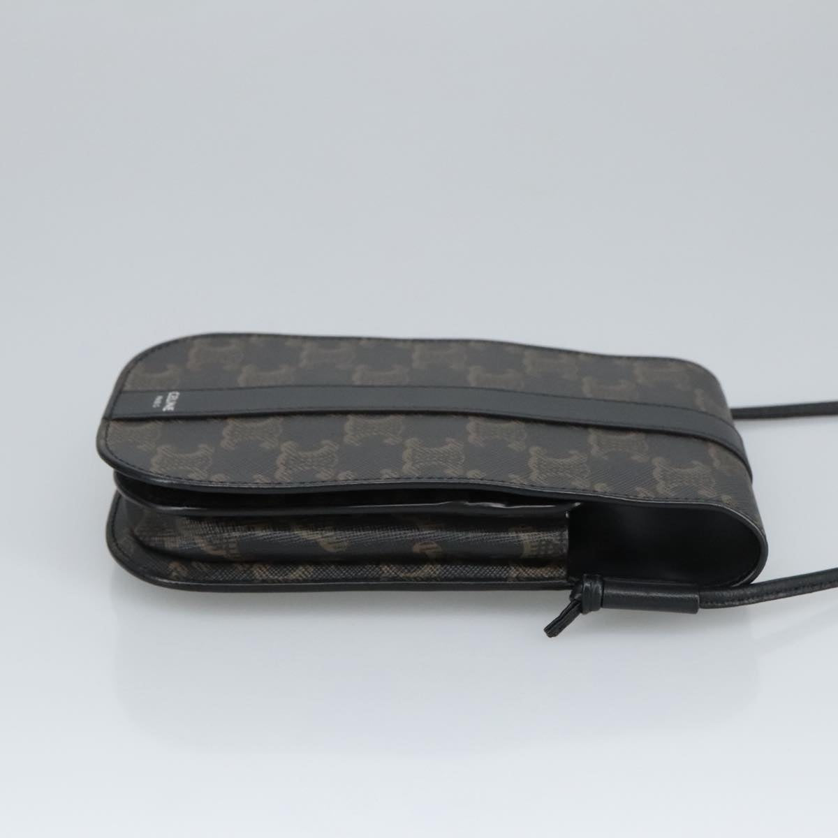 CELINE Triomphe Mobile Pouch PVC Black Silver Auth 98603M
