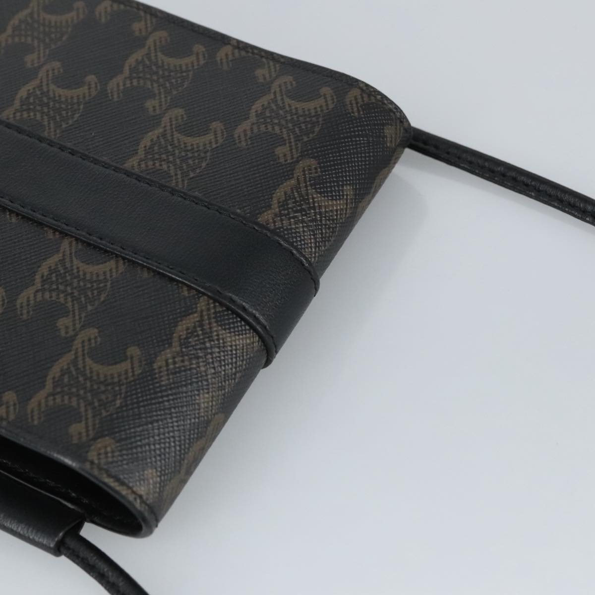 CELINE Triomphe Mobile Pouch PVC Black Silver Auth 98603M