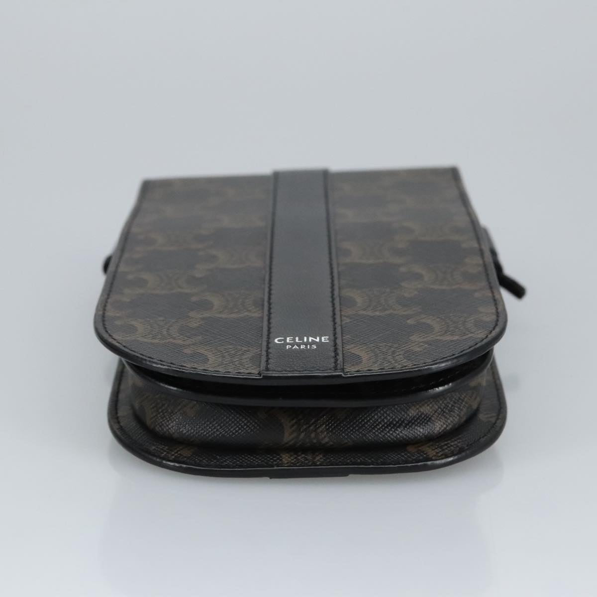 CELINE Triomphe Mobile Pouch PVC Black Silver Auth 98603M