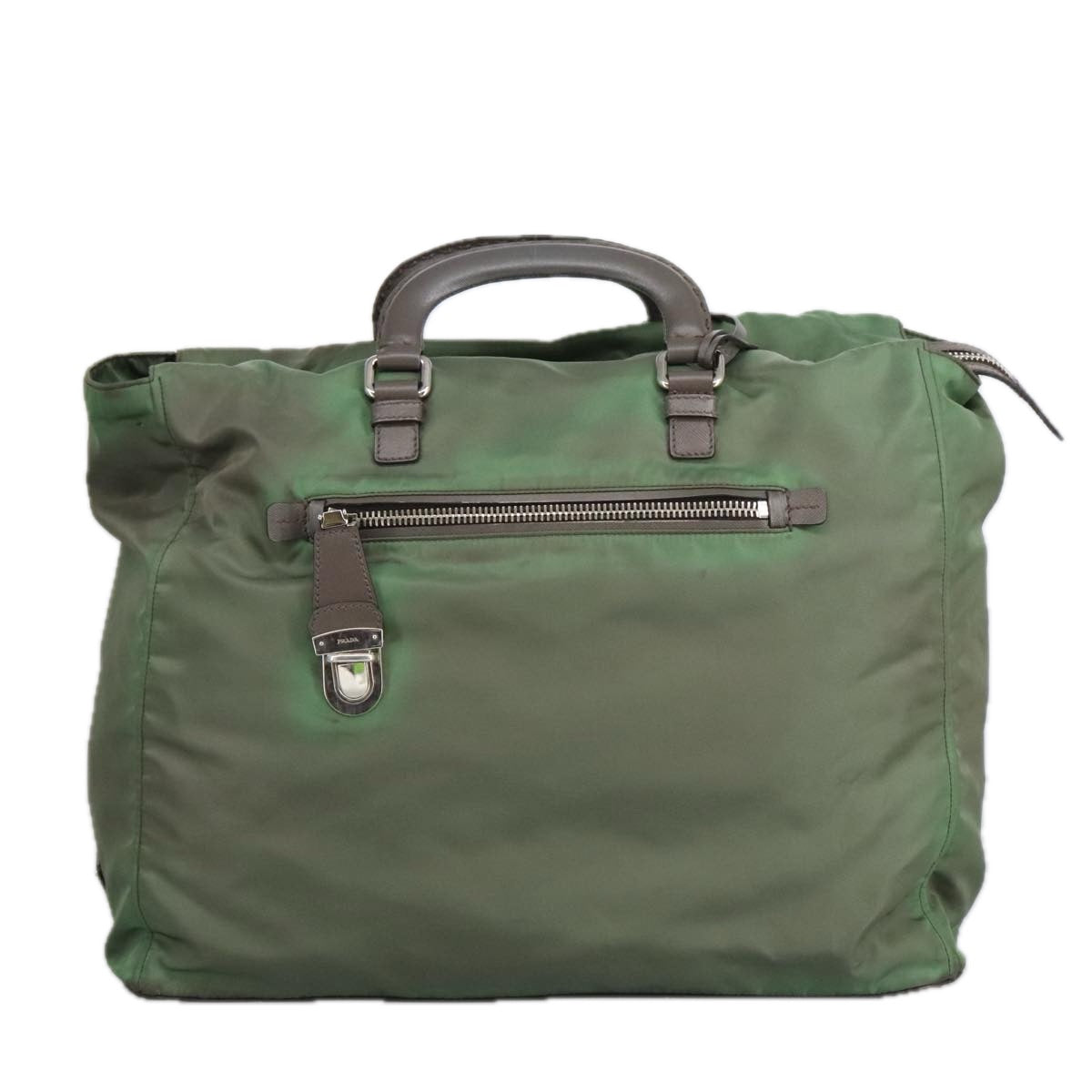 PRADA Boston Bag Nylon 2way Green Silver Auth 98649