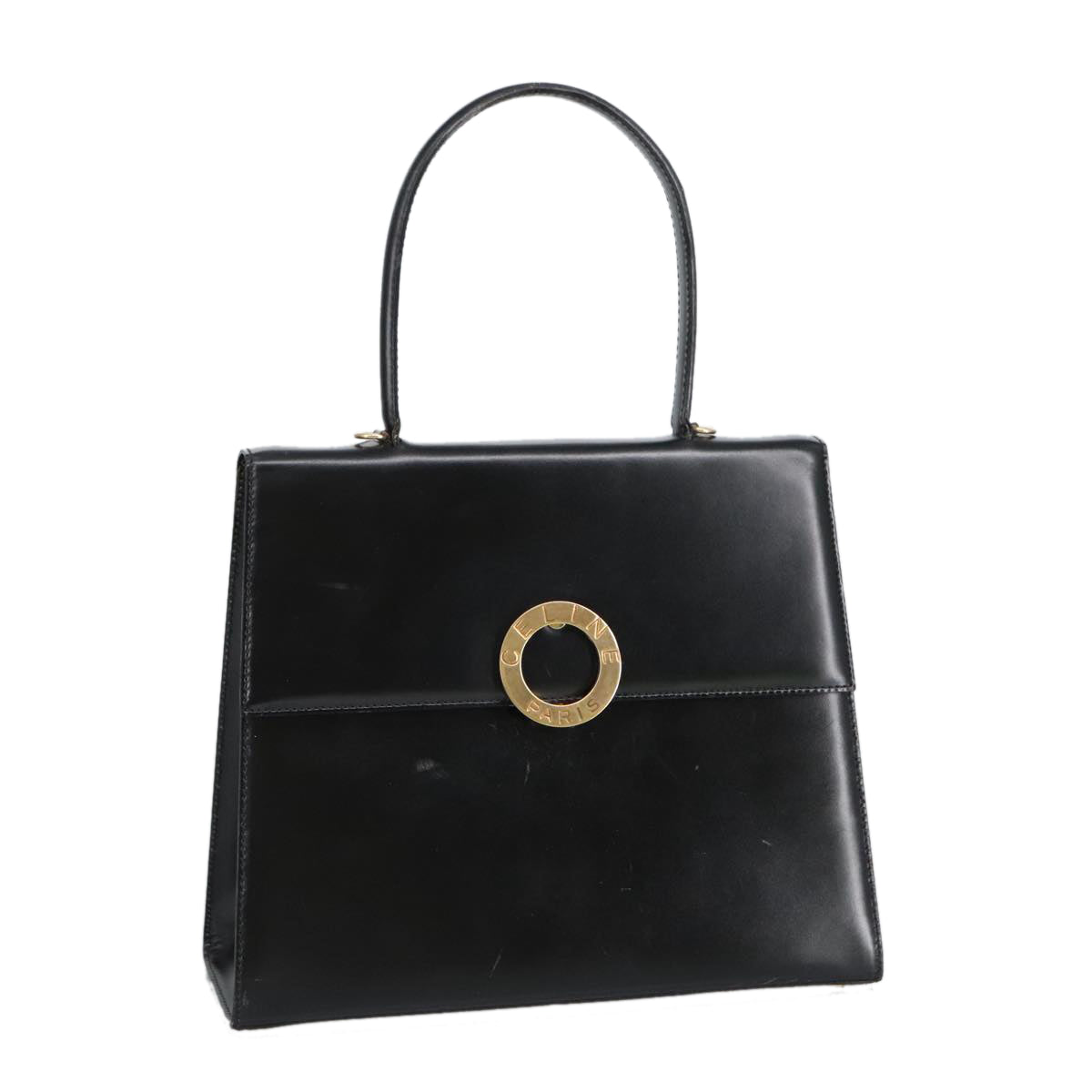 CELINE Hand Bag Leather Black Gold Auth 98746