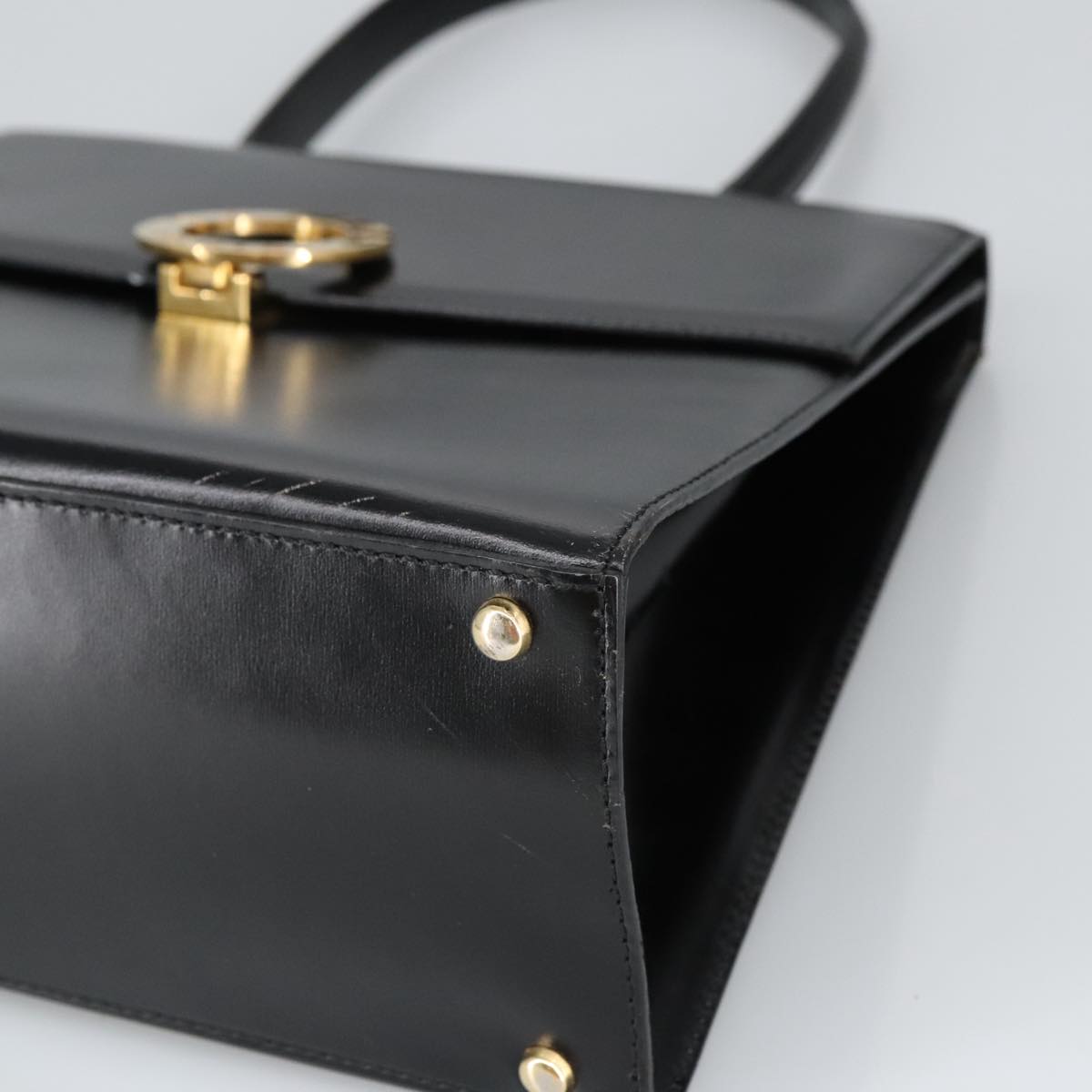 CELINE Hand Bag Leather Black Gold Auth 98746