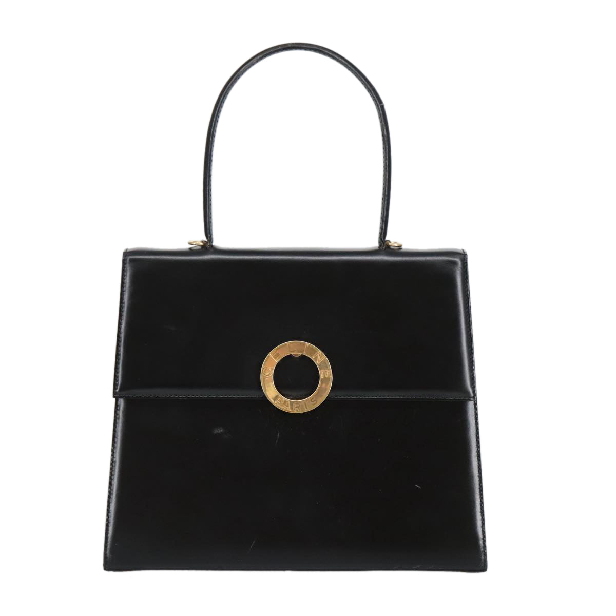 CELINE Hand Bag Leather Black Gold Auth 98746