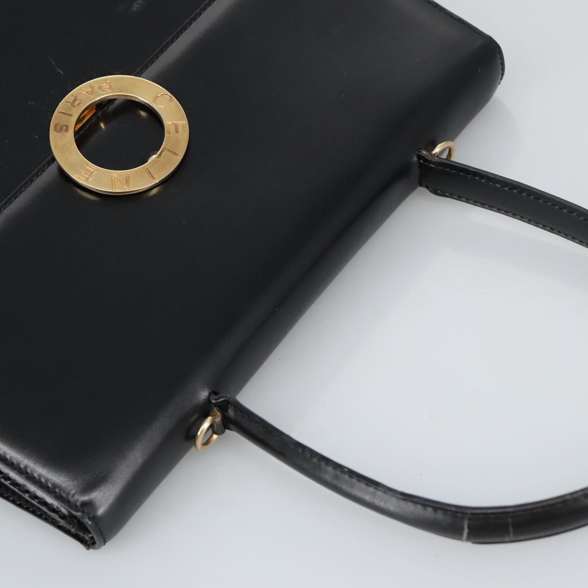 CELINE Hand Bag Leather Black Gold Auth 98746