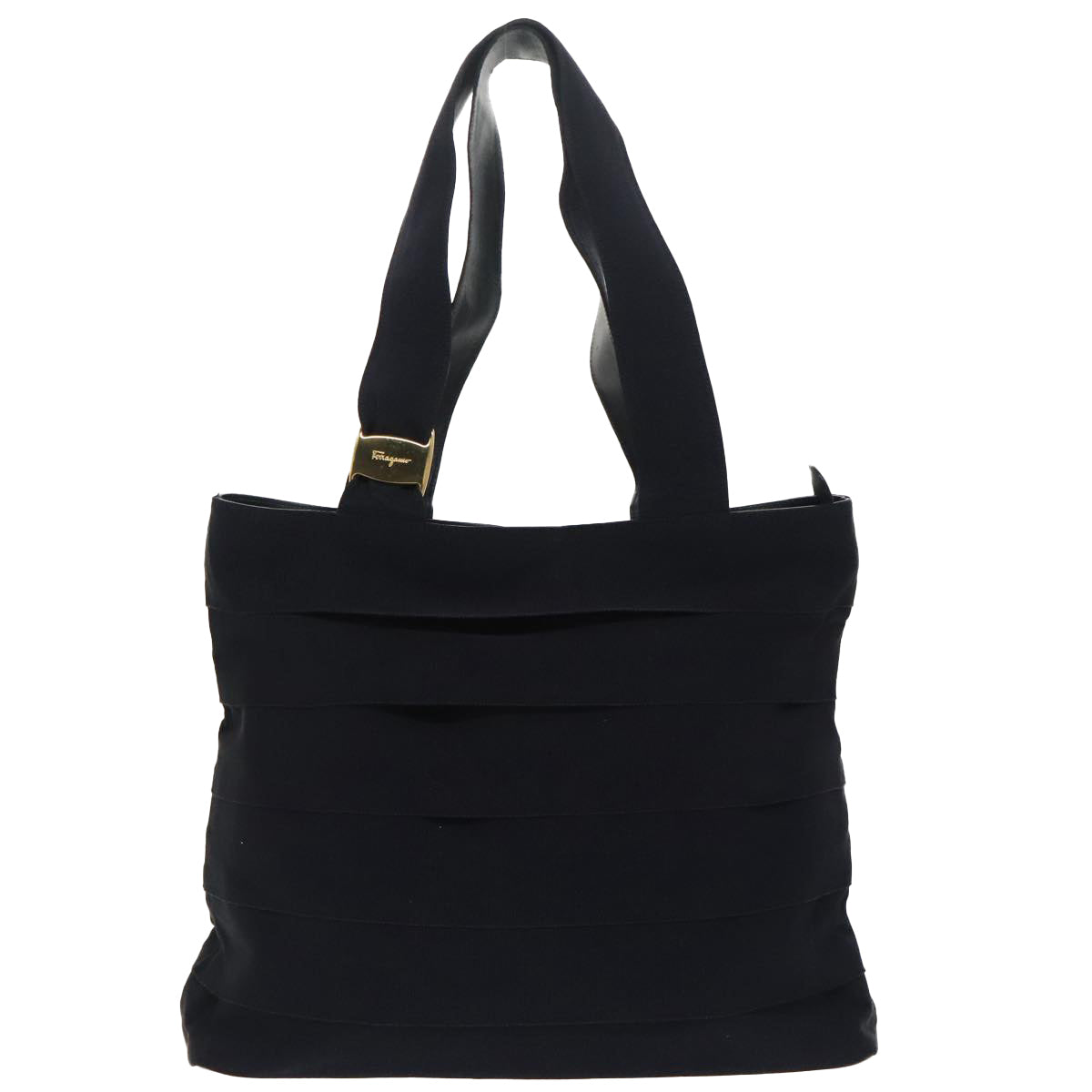 Salvatore Ferragamo Tote Bag Canvas Navy Gold Auth 98764