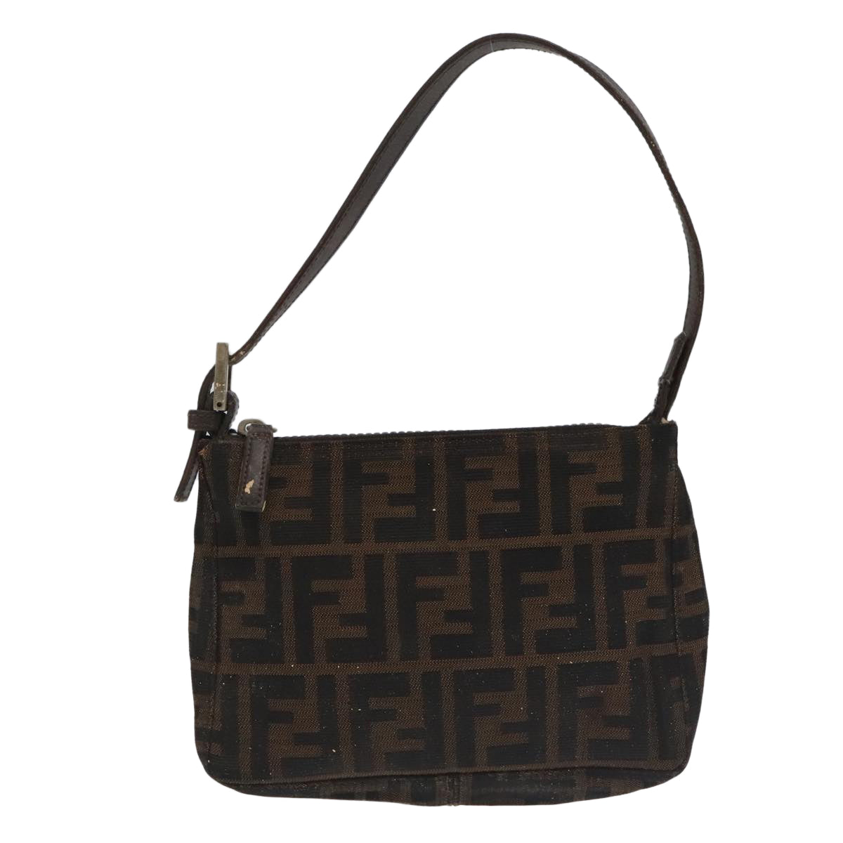 FENDI Zucca Canvas Hand Bag Brown Black Silver Auth 98788