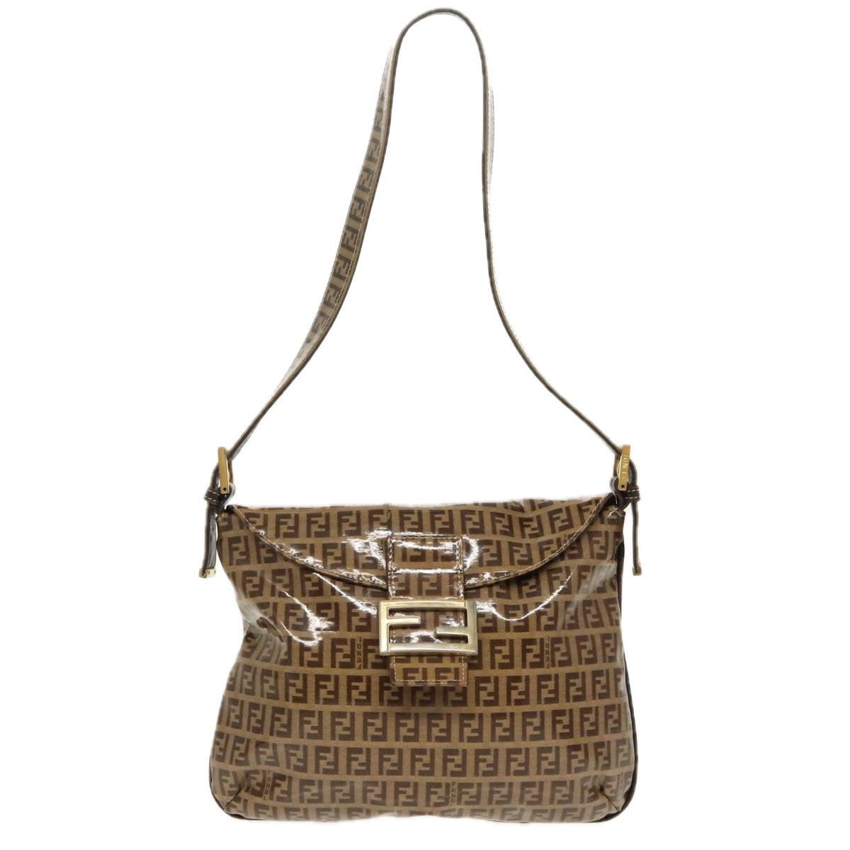 FENDI Zucchino Canvas Mamma Baguette Shoulder Bag Beige Gold Auth 98793