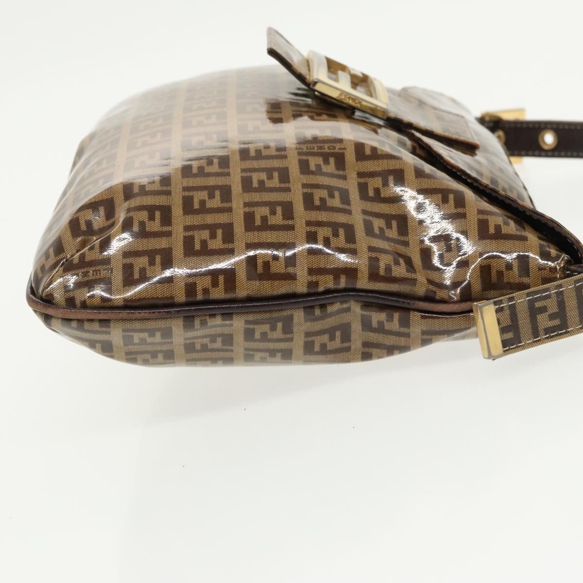 FENDI Zucchino Canvas Mamma Baguette Shoulder Bag Beige Gold Auth 98793