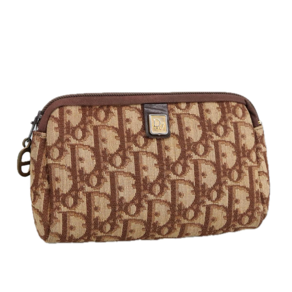 Christian Dior Trotter Canvas Pouch Beige Brown Gold Auth 98807