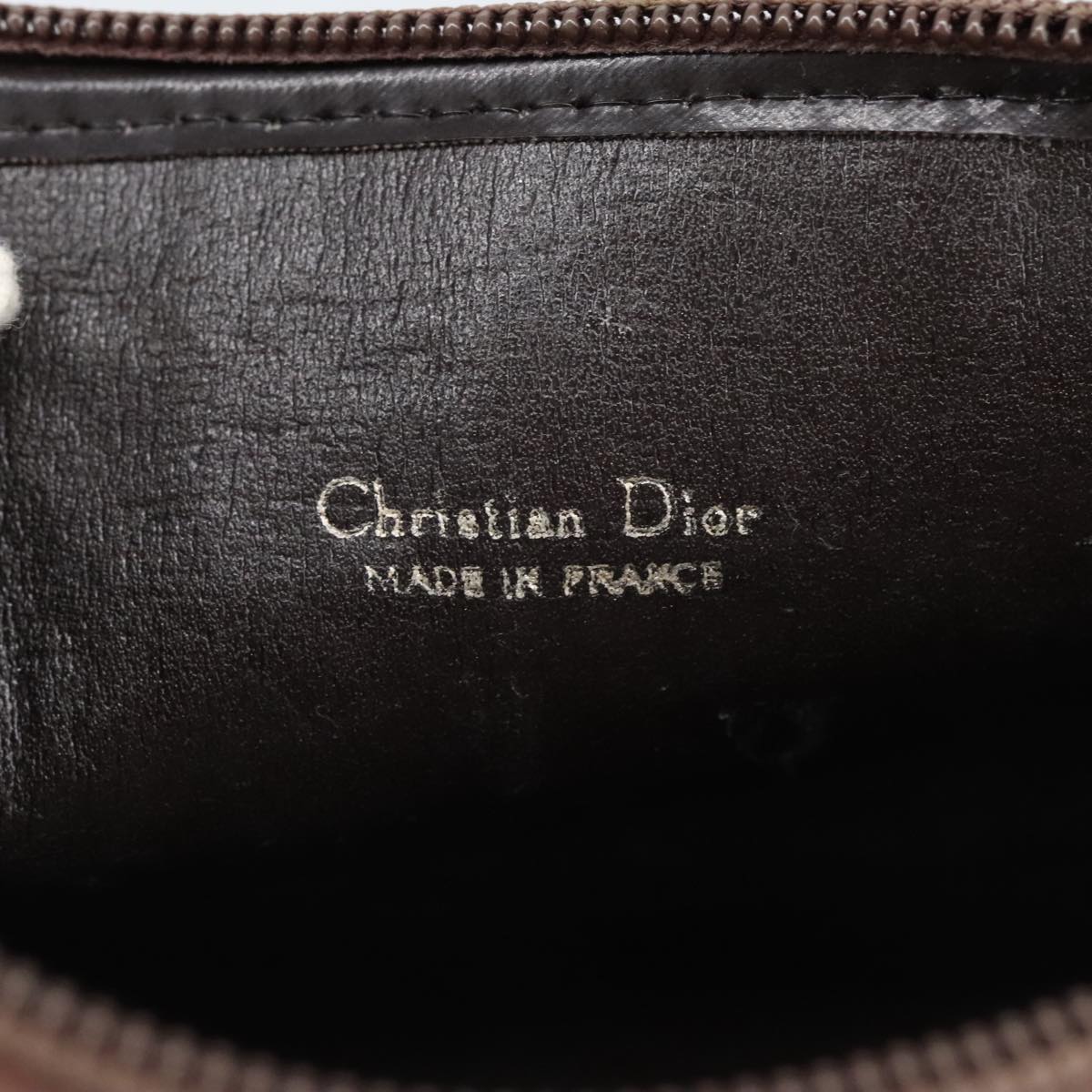 Christian Dior Trotter Canvas Pouch Beige Brown Gold Auth 98807