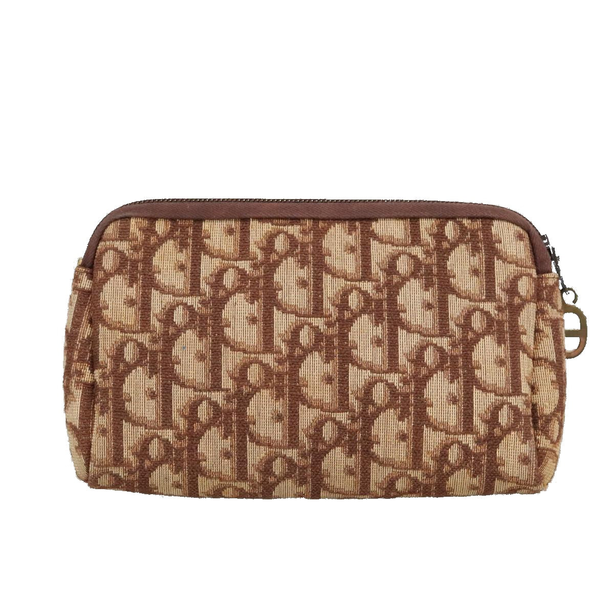 Christian Dior Trotter Canvas Pouch Beige Brown Gold Auth 98807