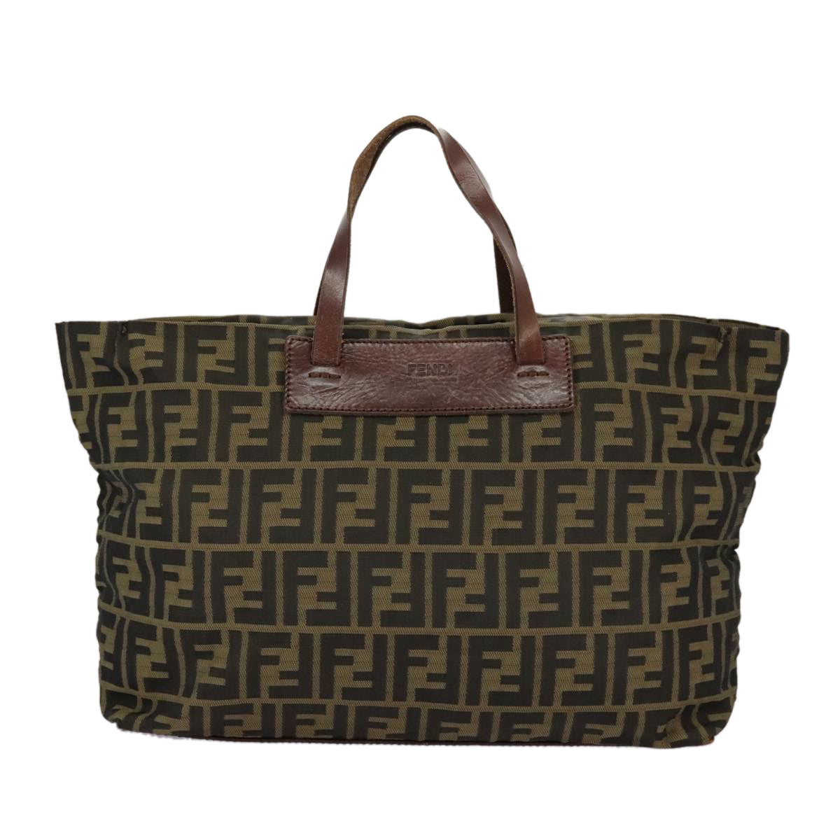 FENDI Zucca Canvas Tote Bag Brown Black Auth 98835