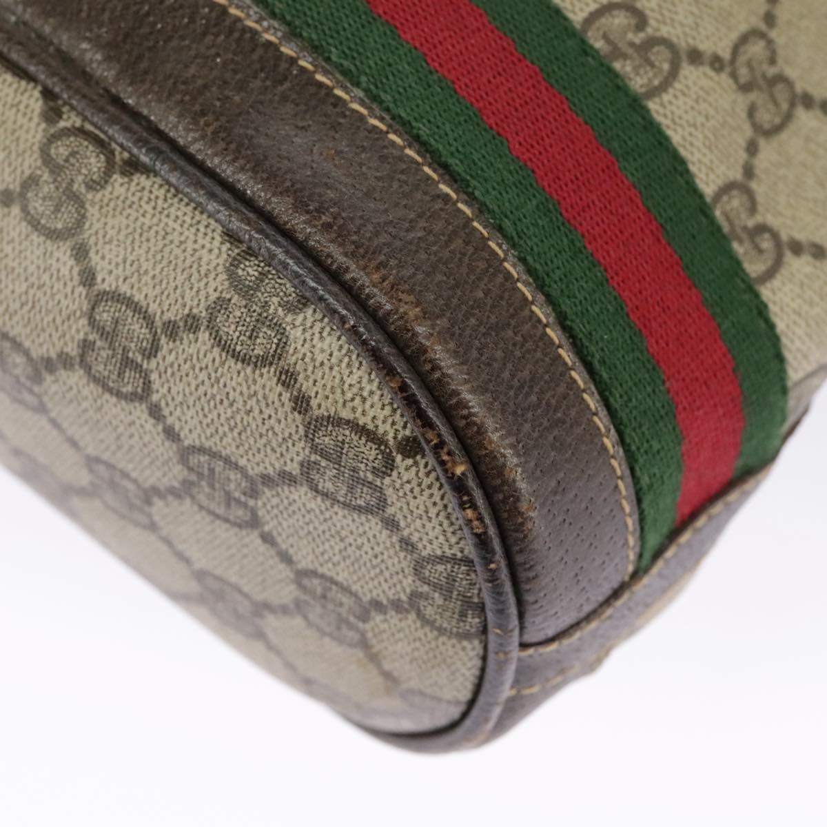 GUCCI GG Supreme Web Sherry Line Hand Bag PVC Beige Green Red Auth 98868