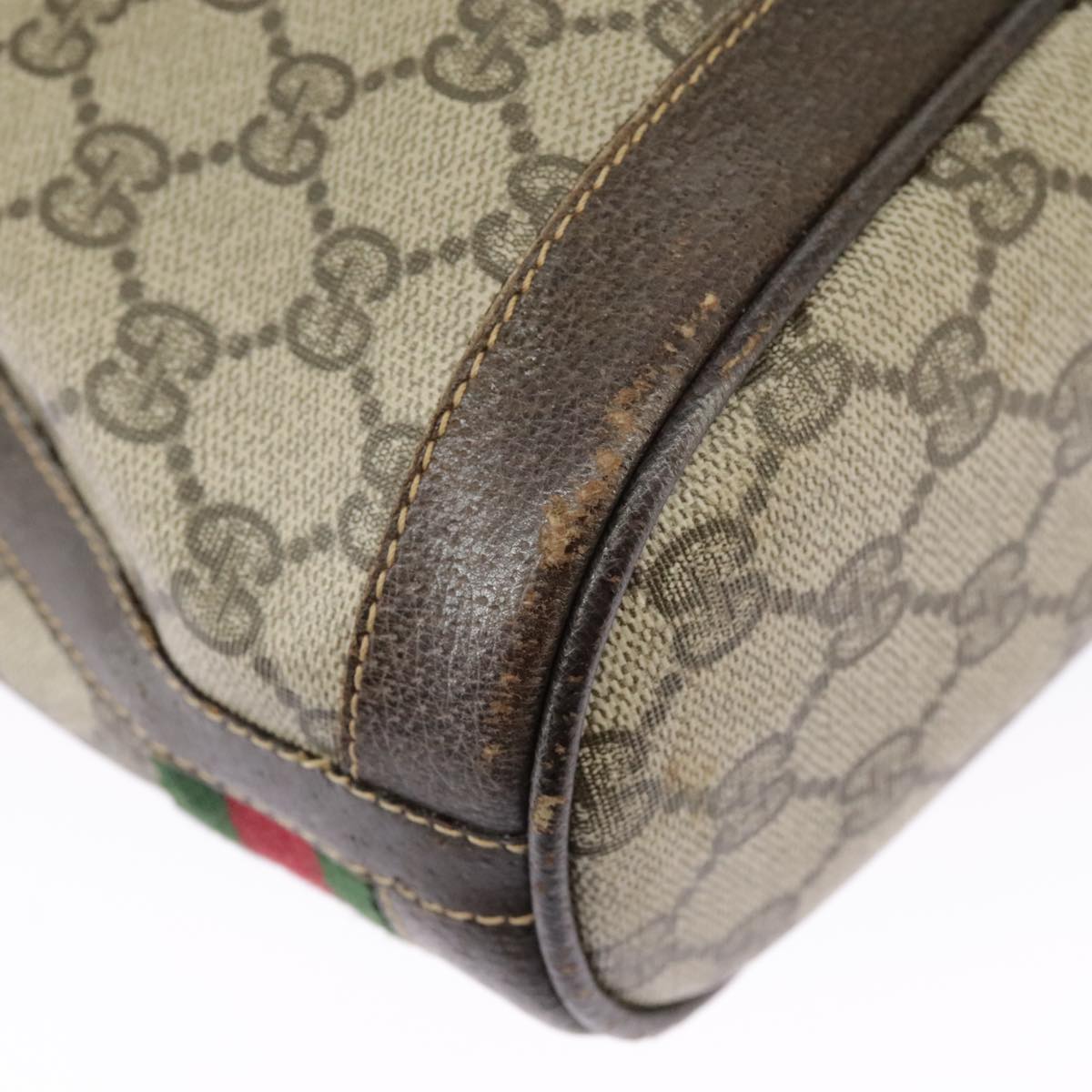 GUCCI GG Supreme Web Sherry Line Hand Bag PVC Beige Green Red Auth 98868