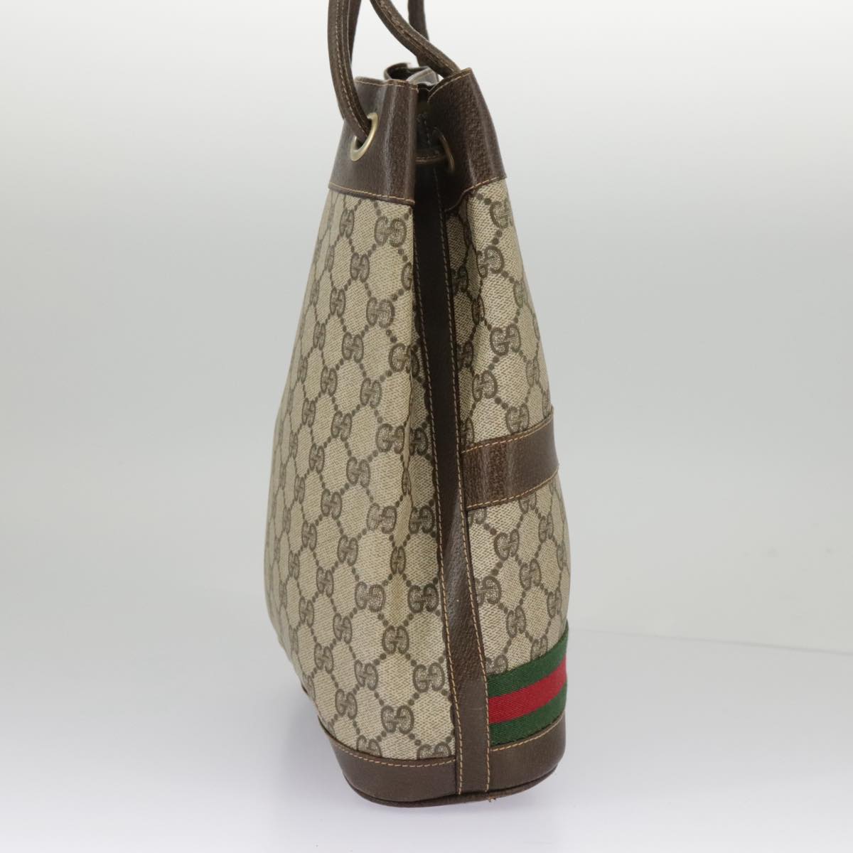 GUCCI GG Supreme Web Sherry Line Hand Bag PVC Beige Green Red Auth 98868