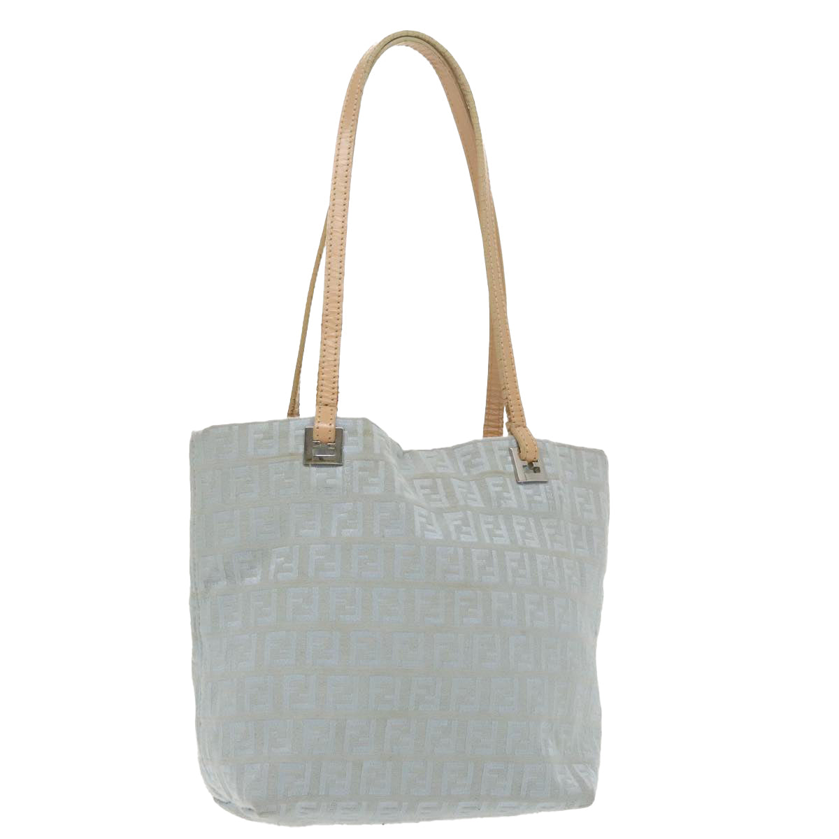 FENDI Zucchino Canvas Tote Bag Light Blue Silver Auth 98887