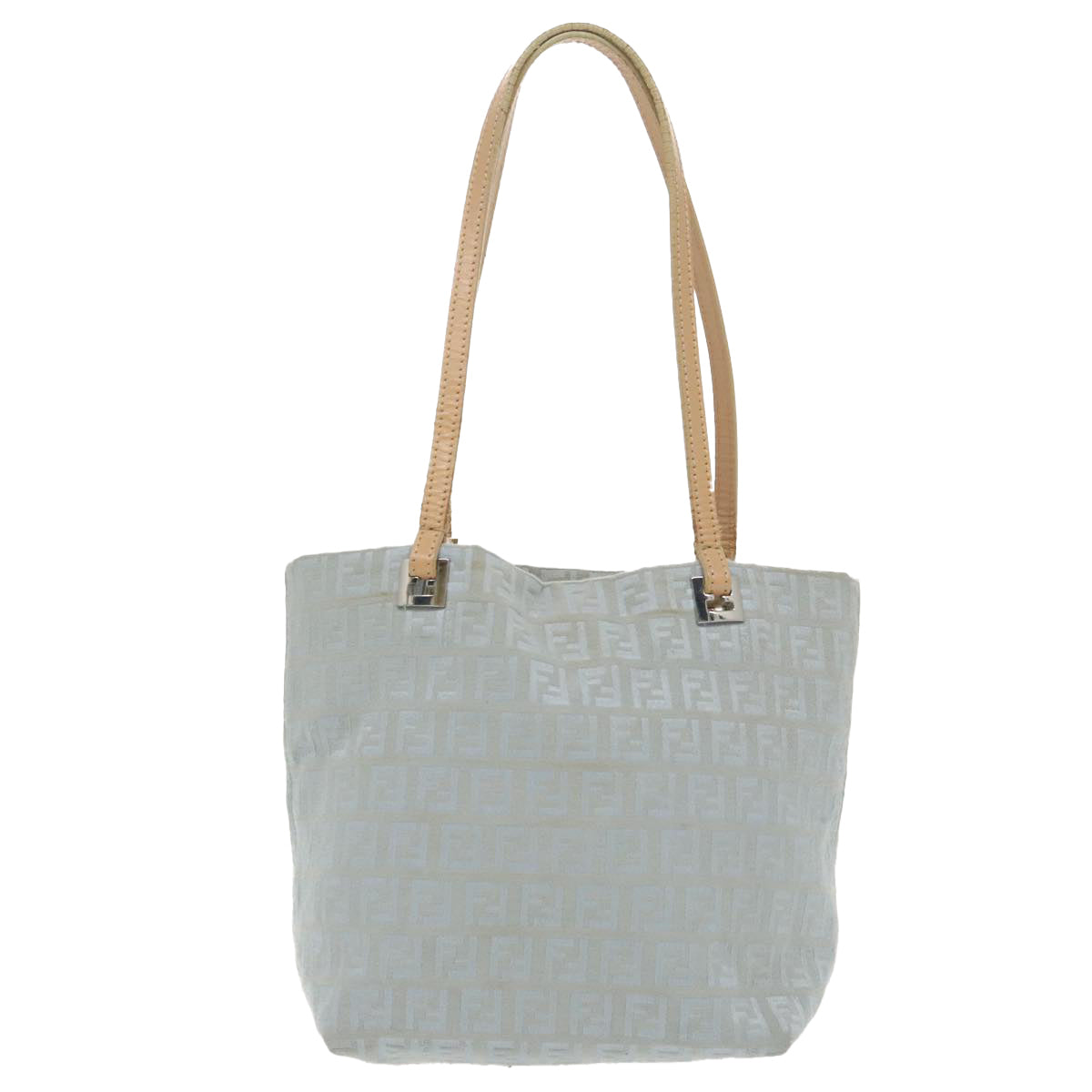 FENDI Zucchino Canvas Tote Bag Light Blue Silver Auth 98887