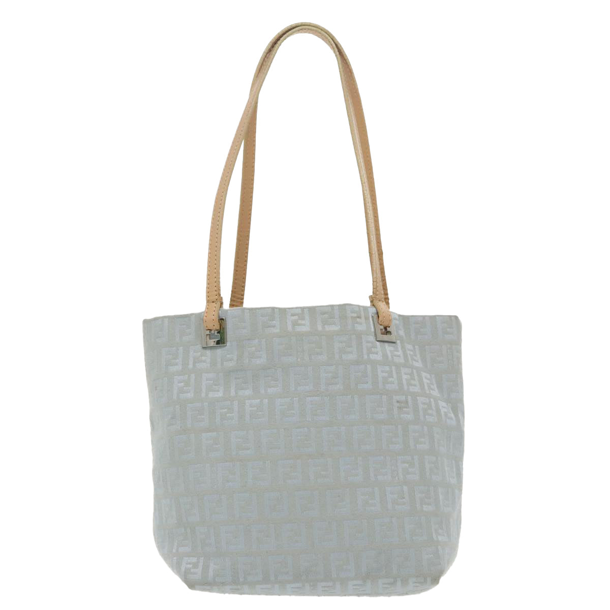 FENDI Zucchino Canvas Tote Bag Light Blue Silver Auth 98887