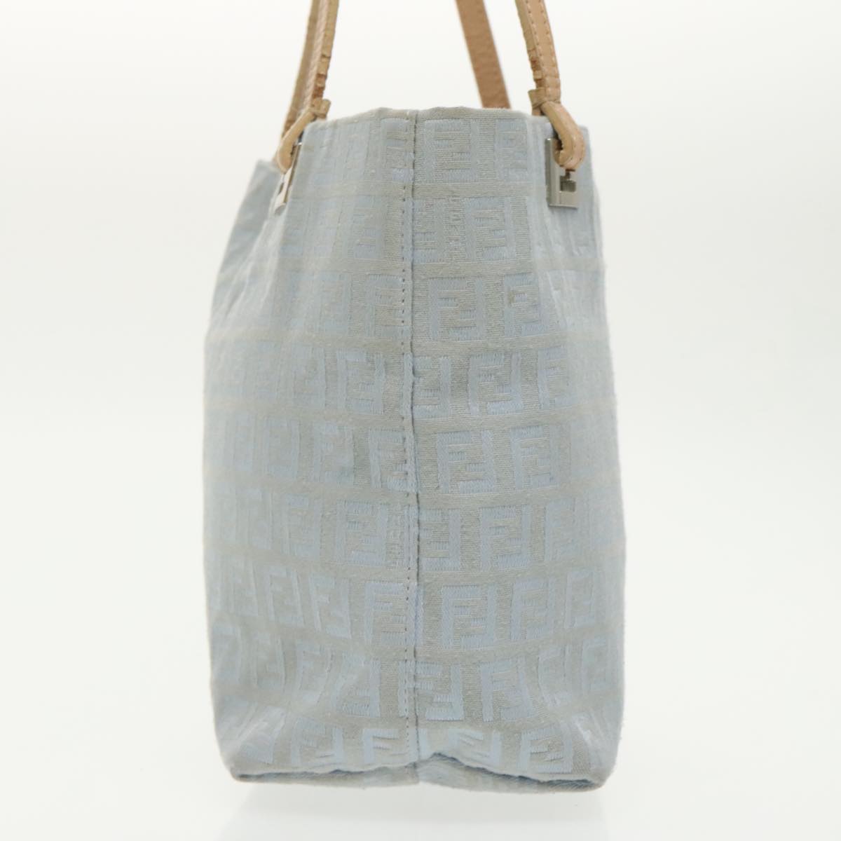 FENDI Zucchino Canvas Tote Bag Light Blue Silver Auth 98887