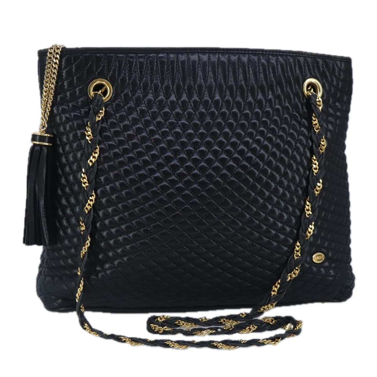 BALLY Chain Shoulder Bag Leather Black Gold Auth 98915