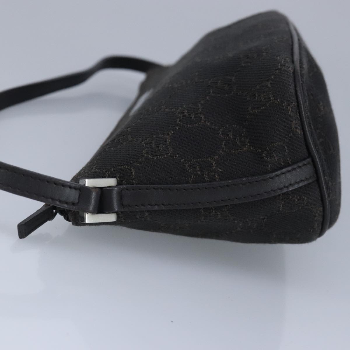 GUCCI GG Canvas Pouch Brown Silver 07198 Auth 98923